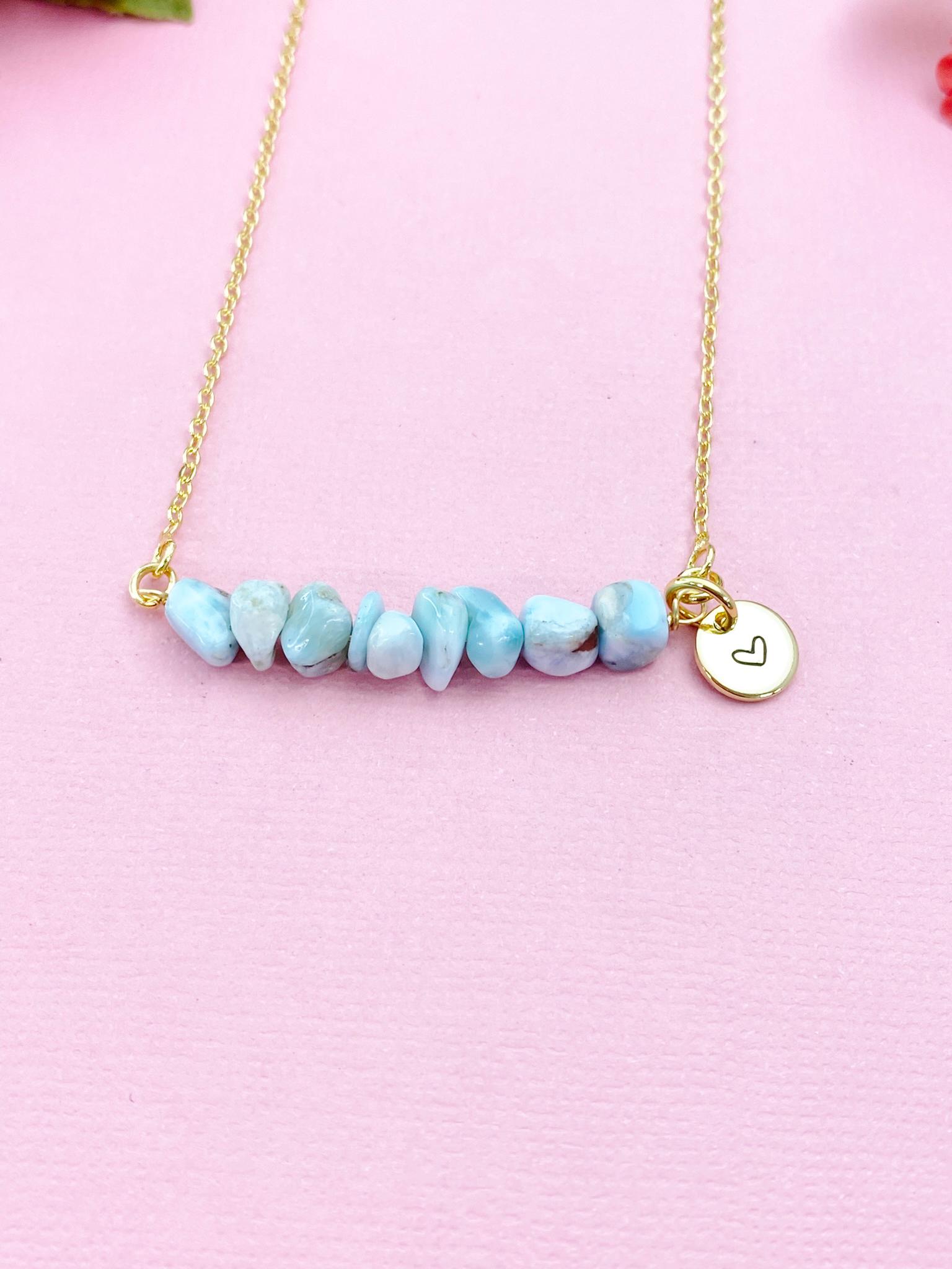 Larimar Necklace, Gold Necklace, Natural Larimar Gemstone Jewelry