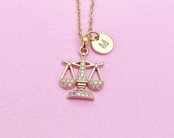 Justice Scale Necklace in Gold, Best Christmas Gift for Lawyer Law School Paralegal Judge, N4112