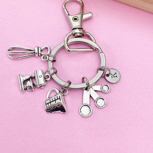 Silver Measuring Cup Mixer Hand Mixer Charm Keychain Baker Mother's Day Gifts Ideas Personalized Customized Made to OrderN2630