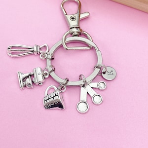 Llavero con dije de batidora de mano y taza medidora de plata, ideal como regalo para el Día de la Madre (opción de pulsera, N2630)