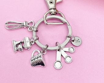 Silver Measuring Cup Mixer Hand Mixer Charm Keychain Baker Mother's Day Gifts Ideas Personalized Customized Made to OrderN2630