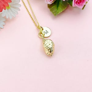 Gold Potato Charm Necklace – Initial Pendant, Food Lover Jewelry