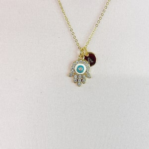 Gold Hamsa Evil Eye Necklace, Hamsa Evil Eye Charm, Kabbalah Gift, Luck Gift, Protective Gift, Personalized Gift, Valentine Gift N562 image 2