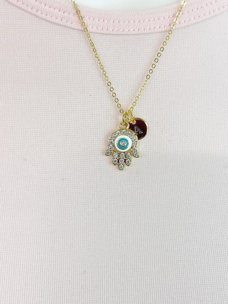 Gold Hamsa Evil Eye Necklace, Hamsa Evil Eye Charm, Kabbalah Gift, Luck Gift, Protective Gift, Personalized Gift, Valentine Gift N562 image 2