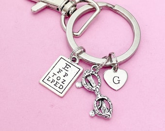 Ophthalmologist Keychain in Silver, Reading Glasses Eye Chart Glasses, AN2828