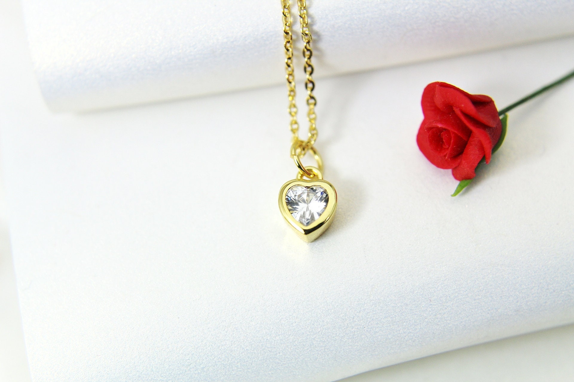 Gold Heart Necklace TINY Gold Heart Necklace Romantic Gifts | Etsy
