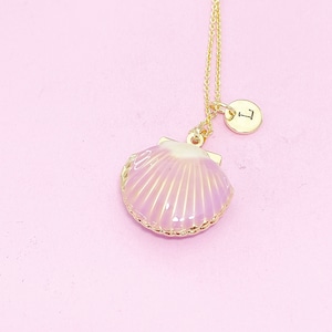 Gold Shell Locket Charm Necklace Mermaid Girl Gifts, Colors Option,  Personalized Customized Gifts, N5277A