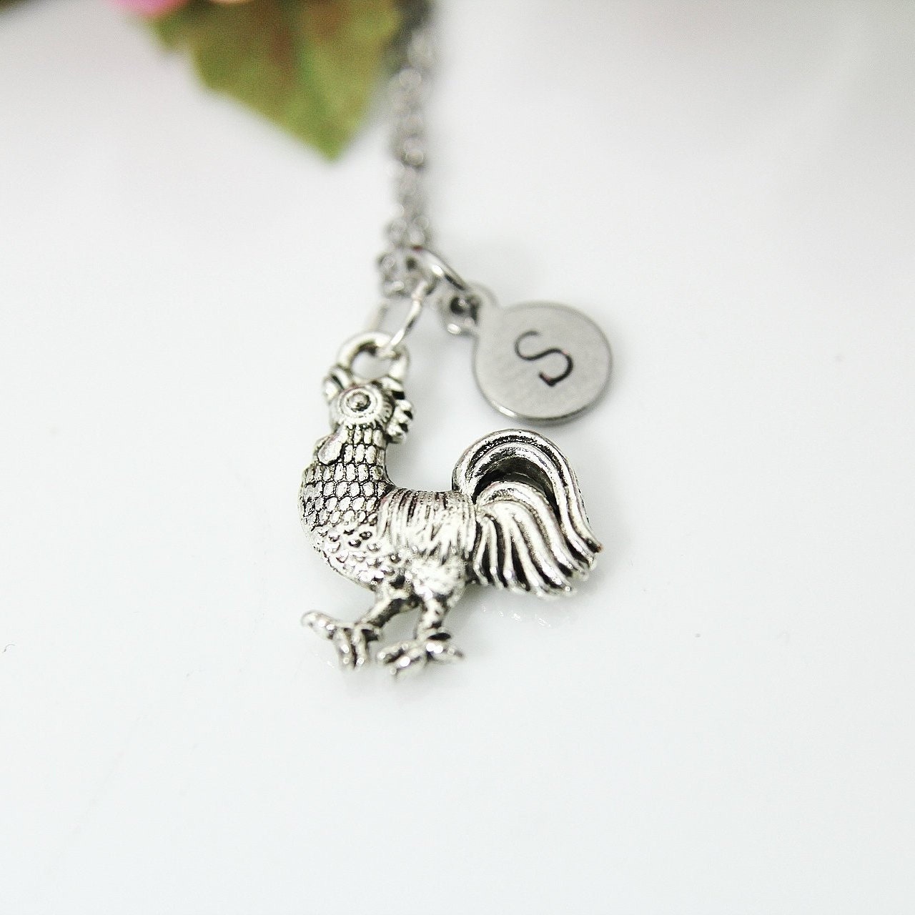Silver Rooster Charm Necklace Rooster Charm Chicken Charm Etsy