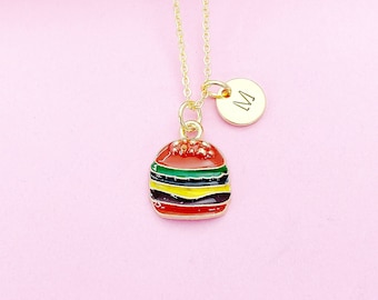 Gold Burger Charm Necklace Hamburger Foodie Customize Personalize N3982