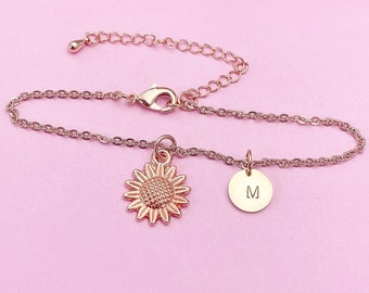 Rose Gold Sunflower Bracelet Flower Jewelry, DN1573