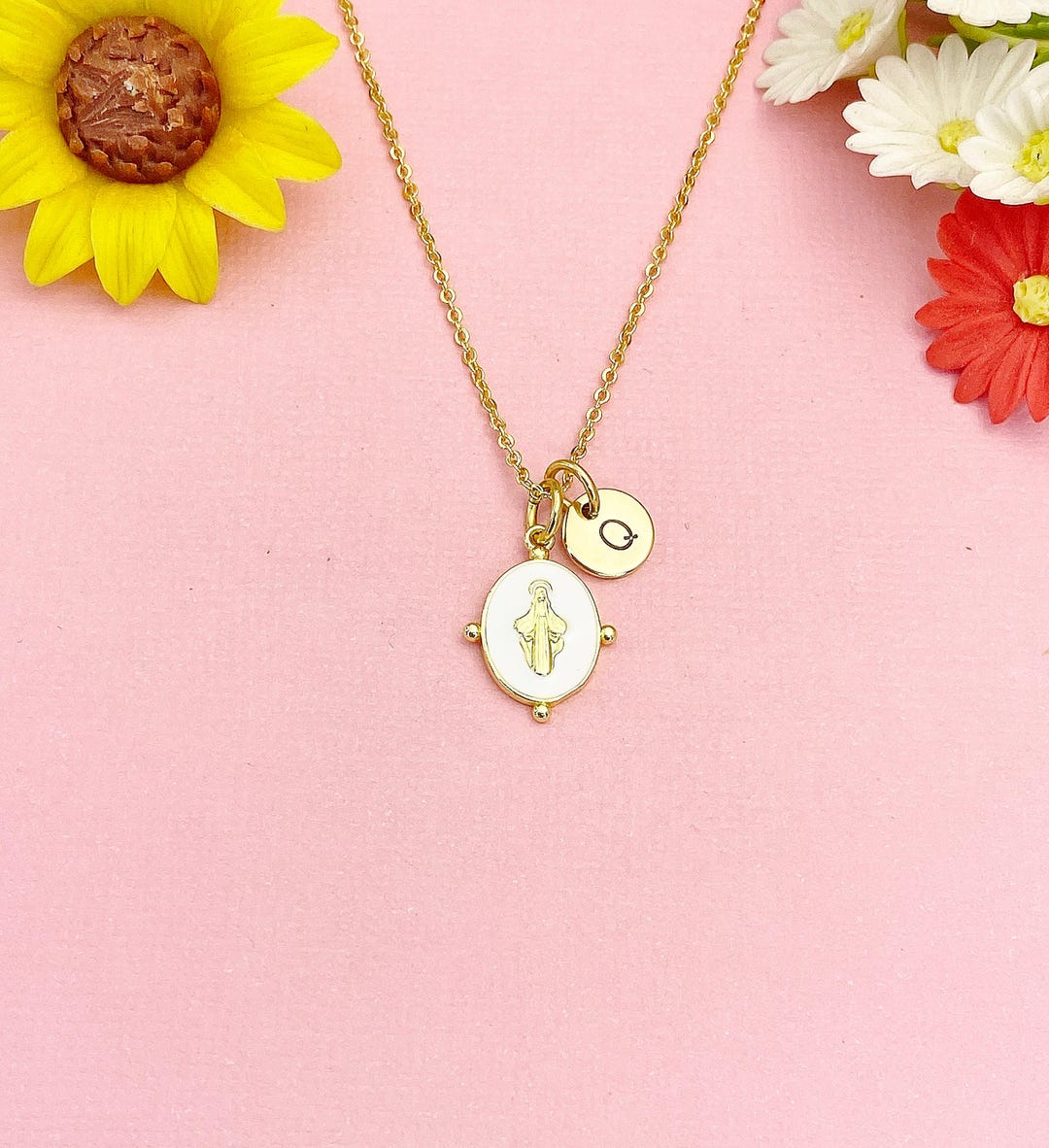 Virgin Mary Pendant Necklace, Religious Faith Jewelry Gift for Her ...
