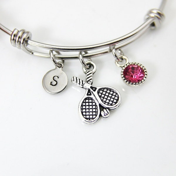 Silver Tennis Charm Bracelet, Tennis Racket Charm, Sport Charm, Tennis Player Gift, Personalized Gift, N716A