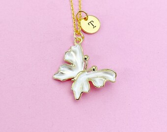 Butterfly Necklace, Gold Beautiful White Butterfly Necklace, Mom Gift, Birthday Gift, N5174A
