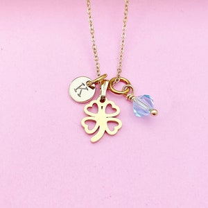 Gold Clover Charm Necklace Luck New Beginning Gift Ideas Personalized Customized Made to Order Jewelry, AN5439