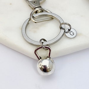 Silver Kettlebell Charm Keychain Fitness Weightlifters Gifts Ideas Personalized Made to Order Jewelry, AN2594 image 2