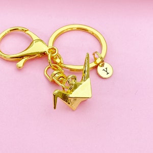 Gold Paper Crane keychain Japanese Crane Bird Customize, AN1470