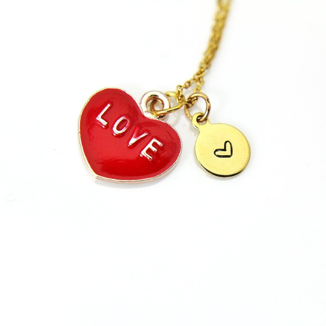 Gold Red Heart Love Charm Necklace Love Charm Personalized Etsy