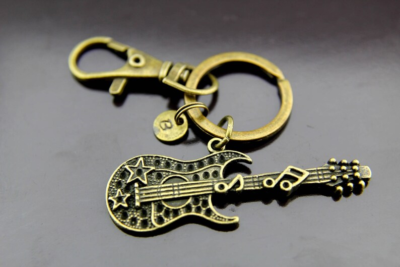 Music Gift Musician Keychain Bronze Bass Guitar Charm Etsy