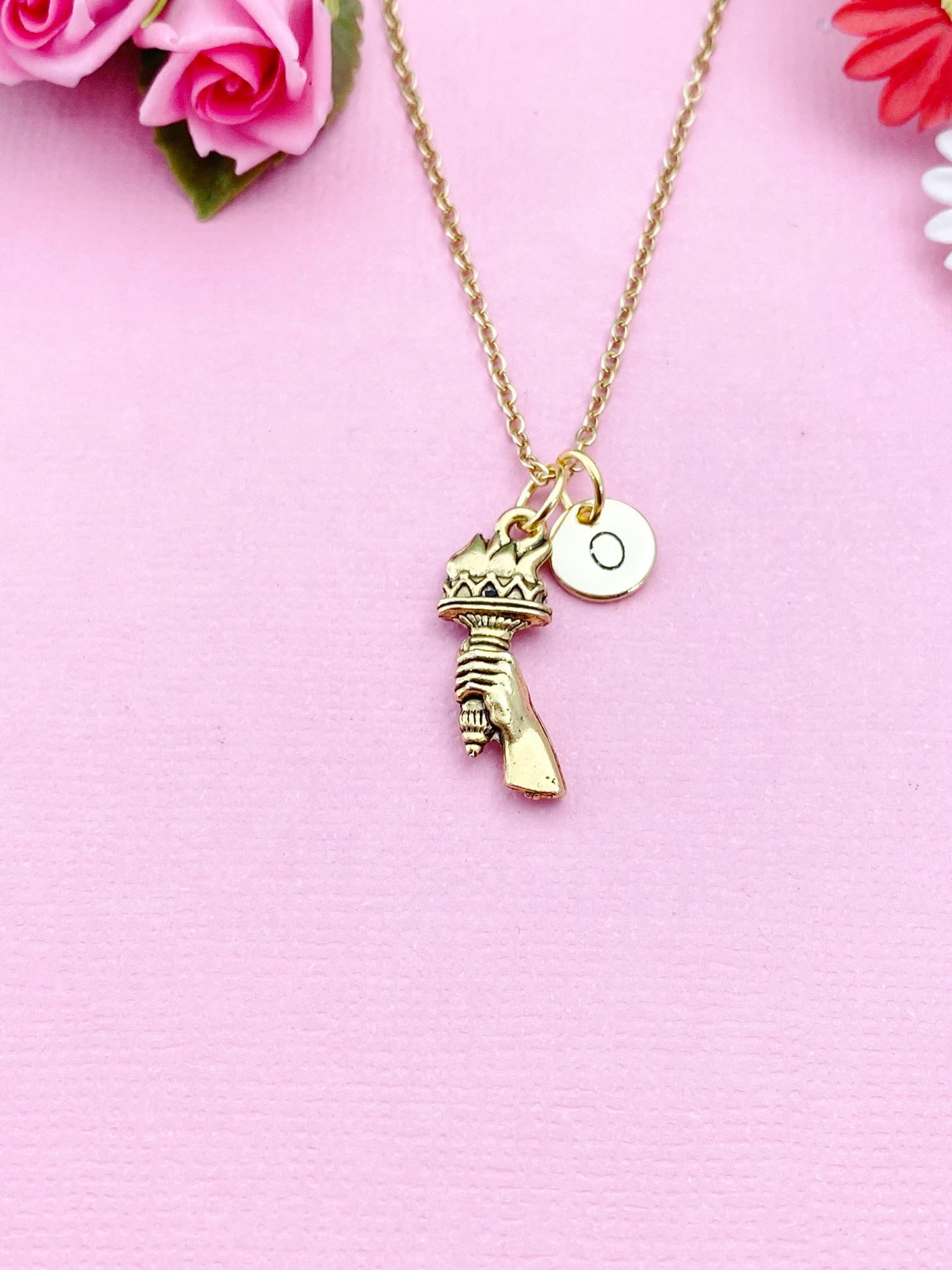 torch様★ Torch Necklace, Gold Hand With Torch Charm Necklace, Torch