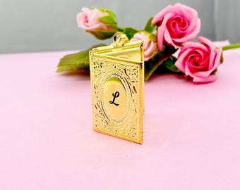 Miniature Book Locket Gold Necklace, D542