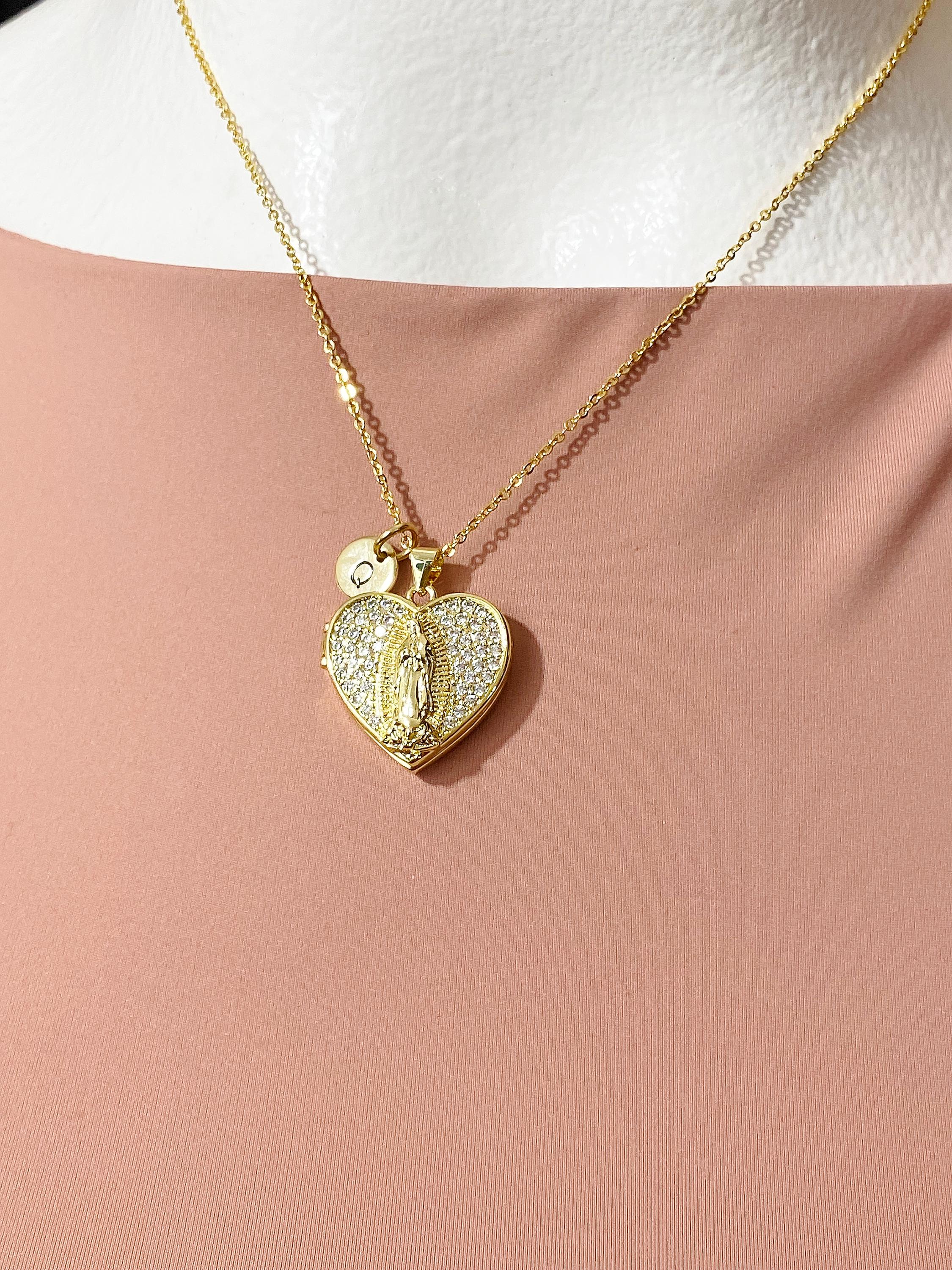 Gold Virgin Mary Lady of Guadalupe Cubic Zirconia Locket Necklace ...