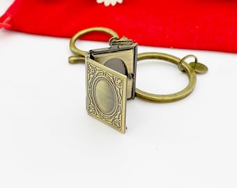 Locket Keychain, Bronze Book Locket, Locket Jewelry, Personalized Gift, Best Friend Gift, Girlfriend Gift, Sister Gift, N1513A