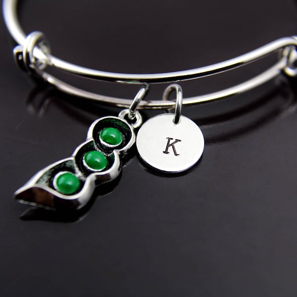 Foodie Gift Pea Pod Charm Bangle Peas in Pod Charm Bracelet Pea Pod Charm Food Charm Vegetable Charm Personalized Bracelet