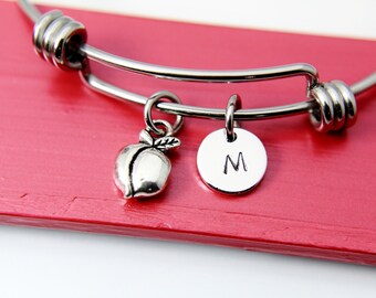 Silver Peach Charm Bracelet, Gift for Girlfriend, Peach, N123D