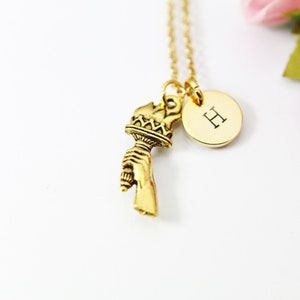 Torch Necklace, Gold Hand with Torch Charm Necklace, Torch Charm, Personalized Gift, N2887