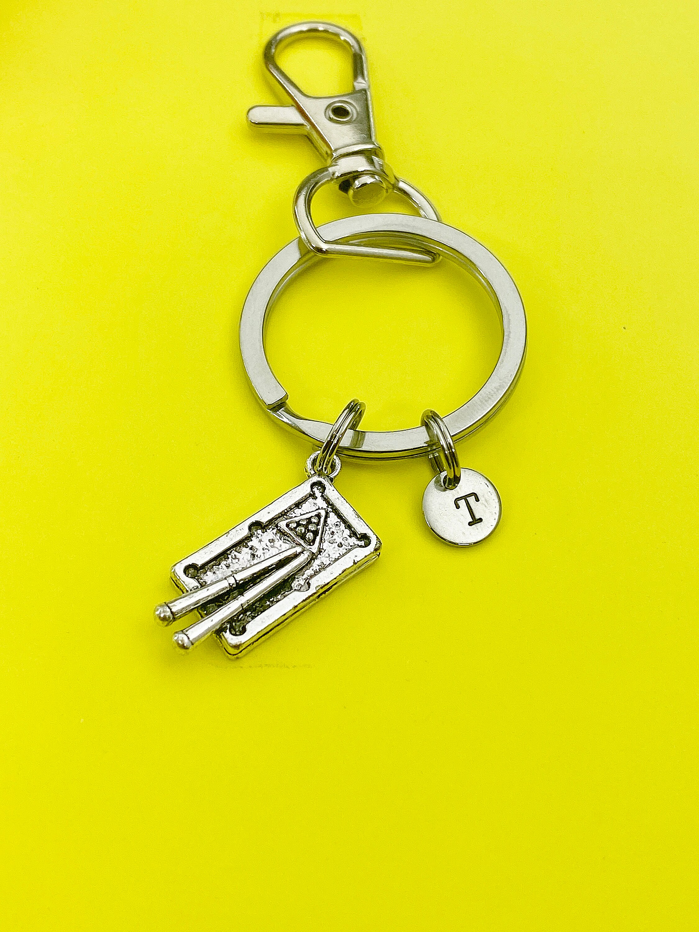 Table Keychains Silver Pool Table Keychain, Personalized Initial Charm - Etsy