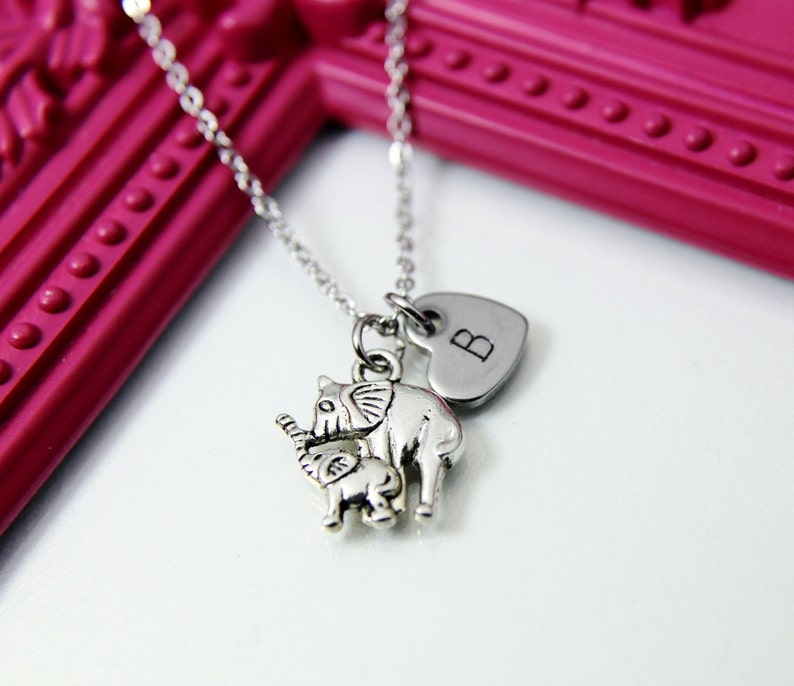 Mother Daughter Gifts, Mother and Baby Elephant Necklace, Personalized Gift, N1311G image 1