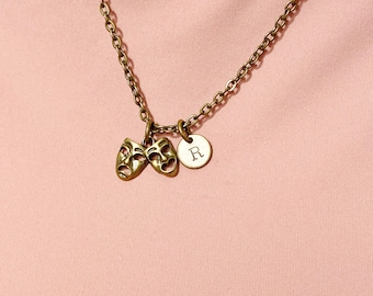 Silver Comedy Tragedy Drama Mask Charm Necklace, N4893M