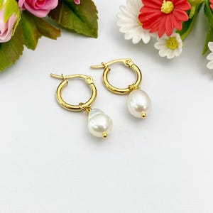 Cultured Pearl Earrings, Cultured Freshwater Pearl Hoop Earrings, Best Christmas Gift for Mom Gift, Aunt Gift, Sister Gift, N3979