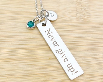 Stainless Steel Never Give Up Necklace Name, Tag, Badge, Number, Best Seller Christmas Gifts for School Sport Team, D070
