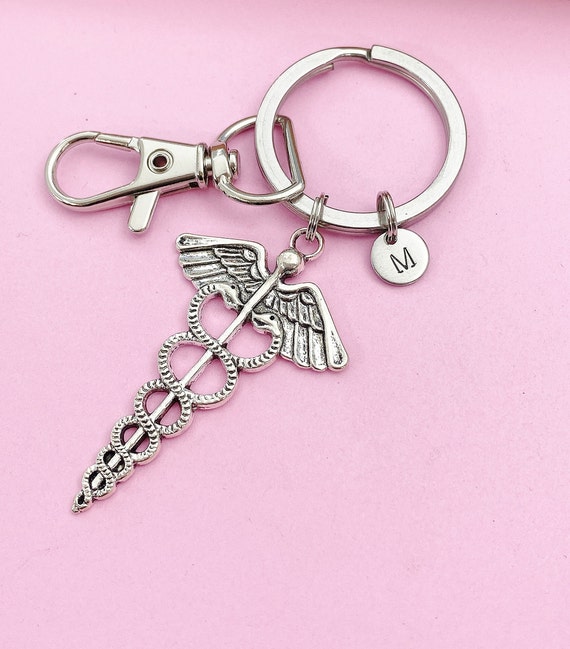 Silver Caduceus Charm Keychain Doctor Nurse Medical School Student Gift Idea Personalized Customized Jewelry BN2222 Etsy