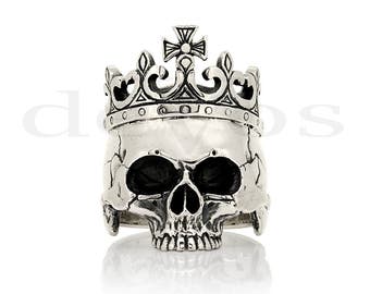 Skull ring - Half Skull and Crown Ring - Statement Ring - Crâne - tête de mort