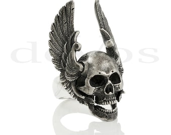 Skull Ring - Winged Skull Ring (Weathered Finish)