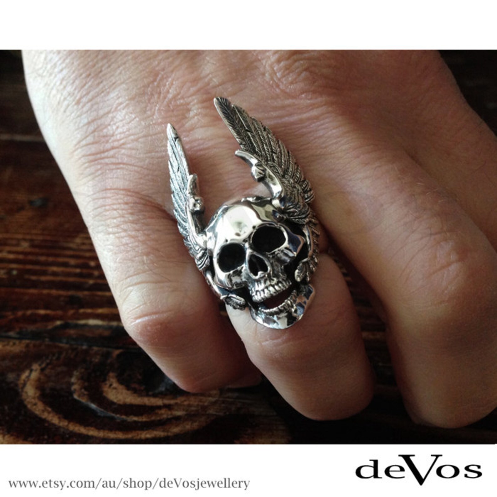 Skull Ring Winged Skull Ring Etsy