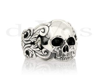 Skull Ring - Scroll Half Skull Ring