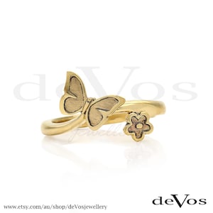Gold "Flutter" Butterfly and Flower Ring