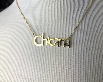 チカーナ ネックレス、ステンレススチールに 18K ゴールドメッキ、16 ～ 18 インチ。