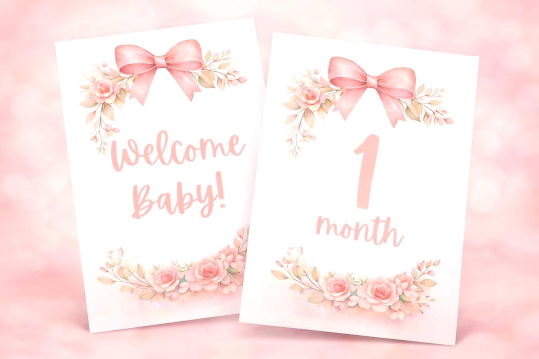 Pink Floral Baby Girl Milestone Cards, Monthly Photo Prop (digital ...