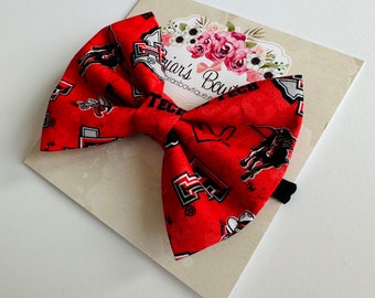 Texas Tech bow headband or hair clip; Red Raiders bow, College team hair bow; Texas football fabric bow on a black nylon headband or clip