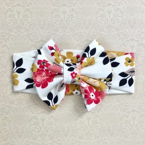 Big bow headband Floral print headband mustard yellow pink bow floral bow headband baby headband baby headwrap baby, toddler, girl image 2