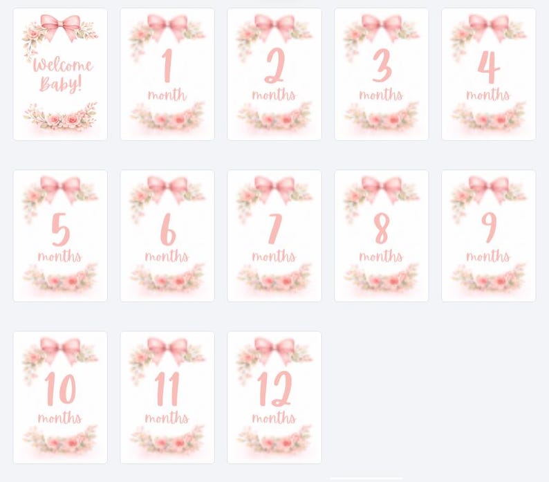 Pink Floral Baby Girl Milestone Cards, Monthly Photo Prop (digital ...