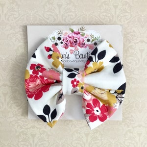 Big bow headband Floral print headband mustard yellow pink bow floral bow headband baby headband baby headwrap baby, toddler, girl image 6