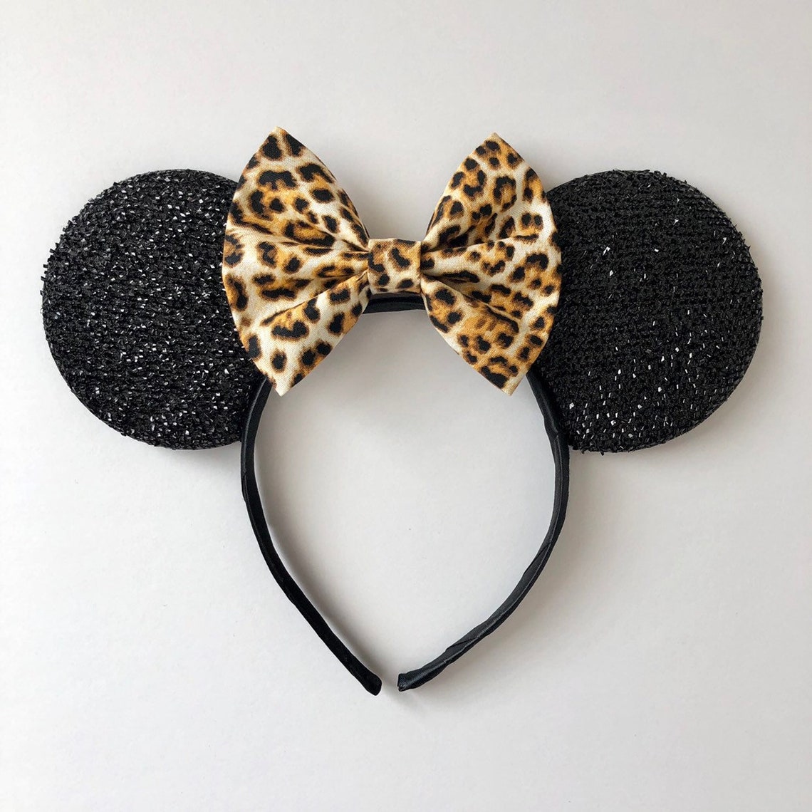 Leopard Print Minnie Mouse Ears Leopard Print Bow On Black Etsy