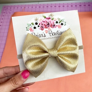 Gold Fabric Bow Headband or Alligator Clip: Baby, Toddler, Girl