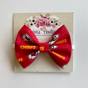 Chiefs Bow Headband or Hair Clip: Football Fabric Bow