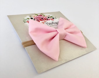 Pink bow headband or hair clip; nylon headband; alligator hair clip; newborn headband; baby girl gift; baby headband; light pink bow; baby